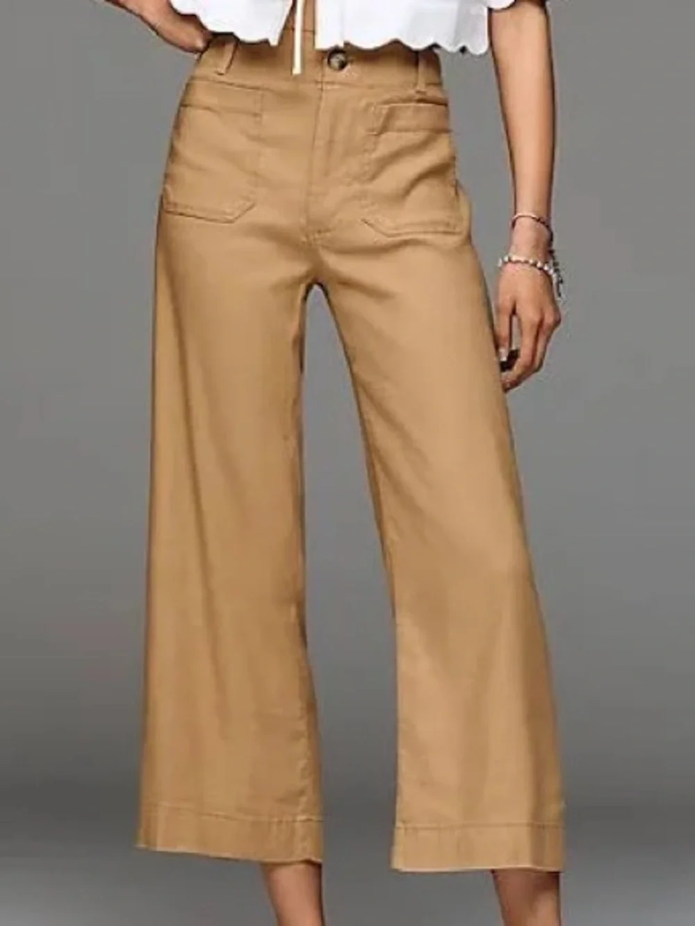 Anthropologie Maeve Collette Linen Cotton Blend Cropped Collette Pant 26P Camel - Picture 1 of 6